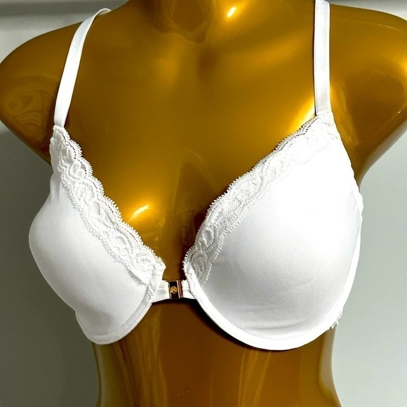 NATORI 735023 Bra 32DDD Feathers Front Closure Underwire White T Back Contour - Picture 1 of 9